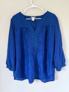 Sundance 100% Silk Blue Embroidered Boho Blouse Women’s XL